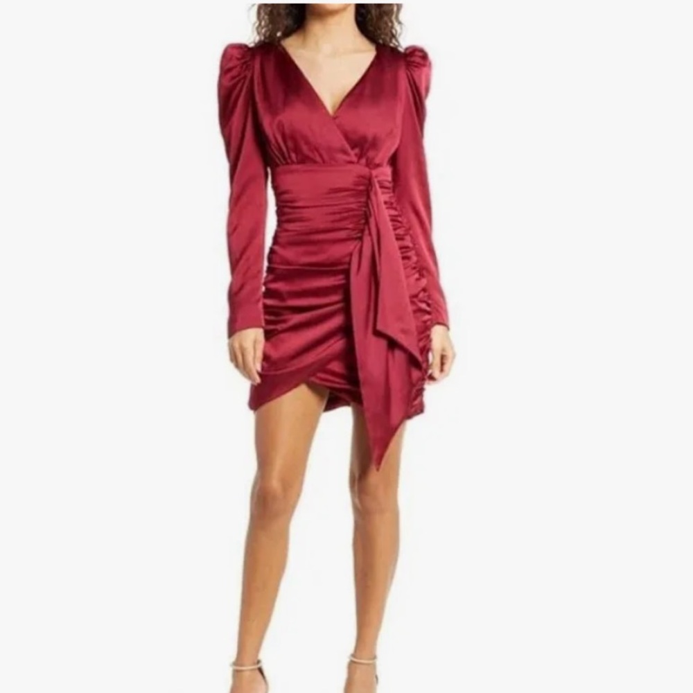 Lavish Alice dress Burgundy red Long Sleeve Dress ruched NEW party elegant lined